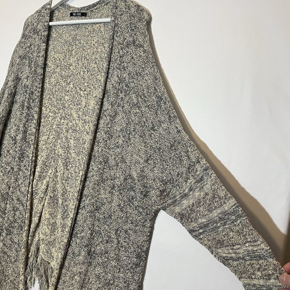 Nic & Zoe Women Cardigan Fringe Hi Lo Open Front Knit Gray Size 2X Boho Cotton - Picture 6 of 7